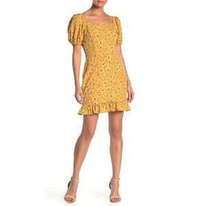 Abound Puff Sleeve Ruffled Mini Dress In Yellow Goldenrod Floral Size XS NWT